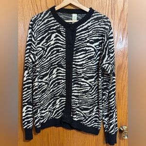 Green 3 zebra print‎ button up sweater womens sz large made in USA